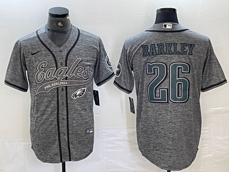 Men Philadelphia Eagles 26 Barkley Grey 2024 Nike Co branded NFL Jersey style 3